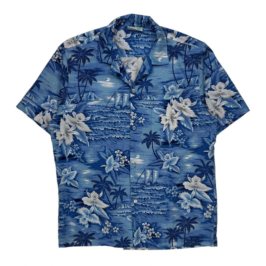 Jade Fashions Floral Hawaiian Shirt - Medium Blue Cotton