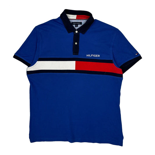 Vintage Tommy Hilfiger Striped Polo Shirt - Large Blue Cotton
