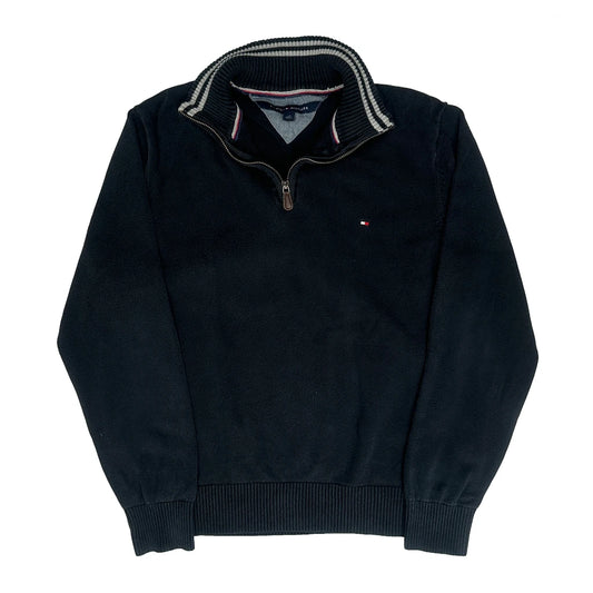 Tommy Hilfiger Striped 1/4 Zip - Large Navy Cotton
