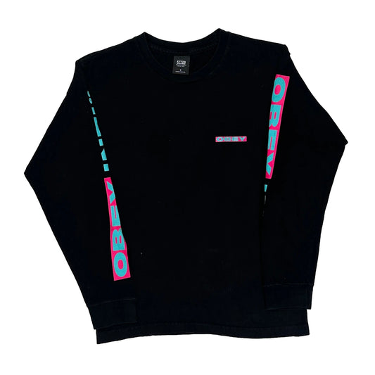 Obey Long Sleeve T-Shirt - Small Black Cotton