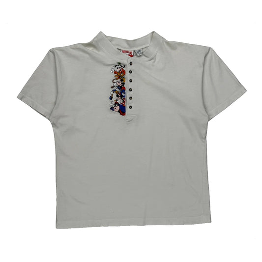 Vintage Disney Characters Mickey Inc Henley T-Shirt - Small White Cotton