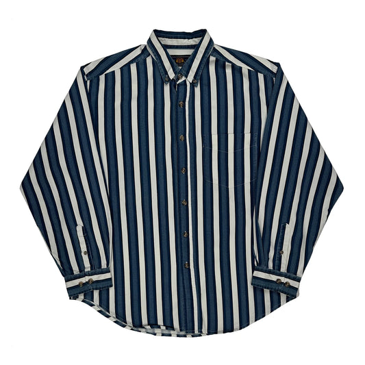 Route 66 Striped Shirt - Large Blue Cotton