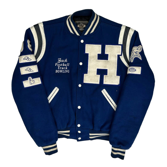 Hopkins Vikings Holloway College Varsity Jacket - Large Blue Wool