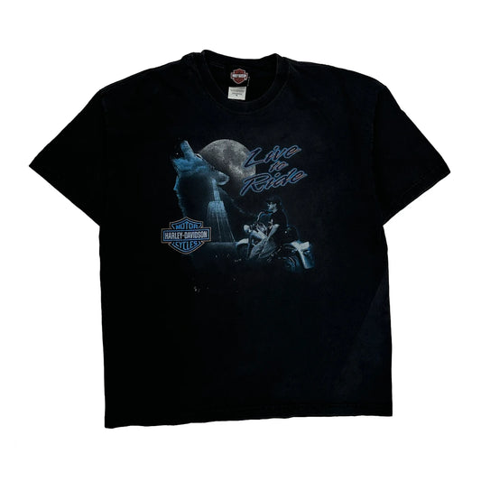 Vintage Mt. Mckinley Denali Park Alaska Harley Davidson Graphic T-Shirt - XL Black Cotton