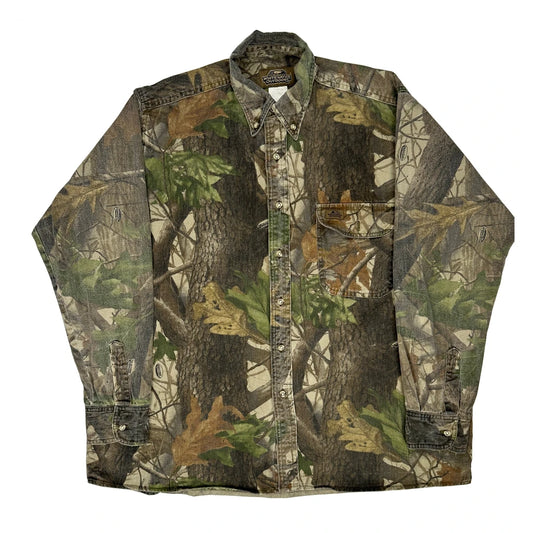 Vintage Whitewater Outdoors Camo Flannel Shirt - Large Green Cotton