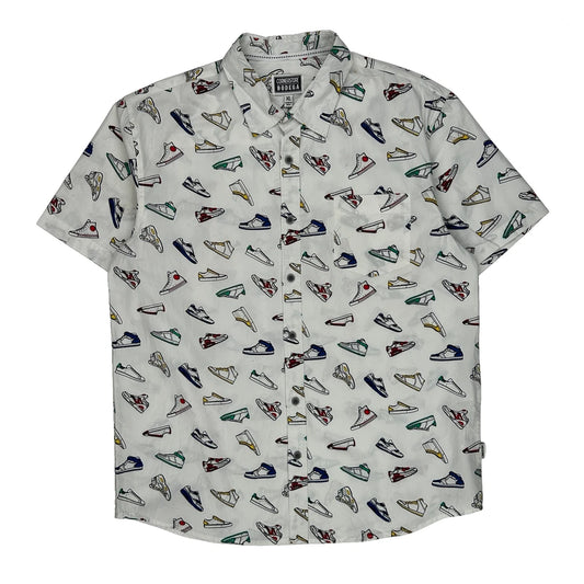 Sneaker Print Cornerstore Bodega Graphic Short Sleeve Shirt - XL White Cotton