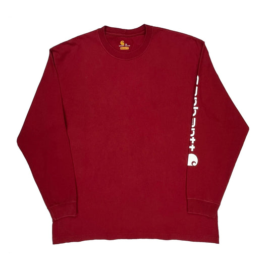 Carhartt Spellout Long Sleeve T-Shirt - XL Red Cotton