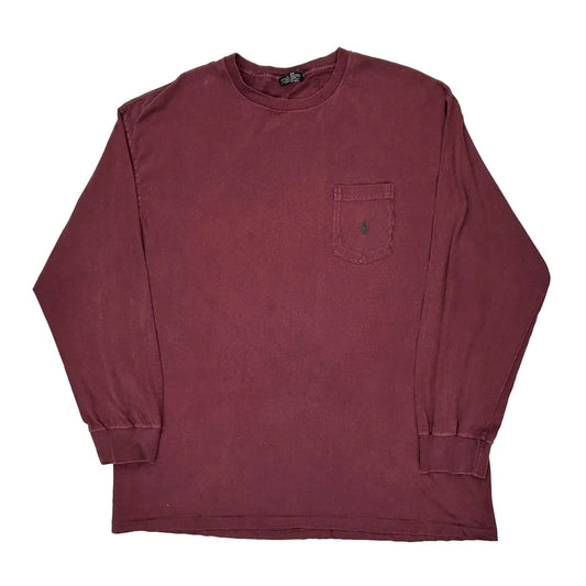 Vintage Made In USA Ralph Lauren Long Sleeve T-Shirt - Medium Burgundy Cotton
