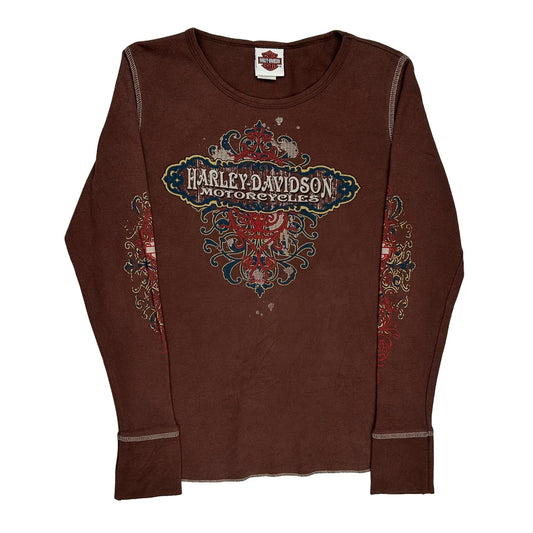 Harley Davidson Graphic Long Sleeve T-Shirt - Medium Brown Cotton