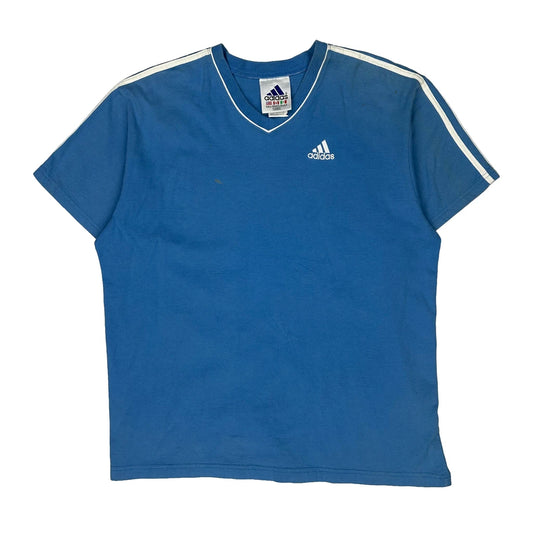 Adidas V-Neck T-Shirt - Large Blue Cotton