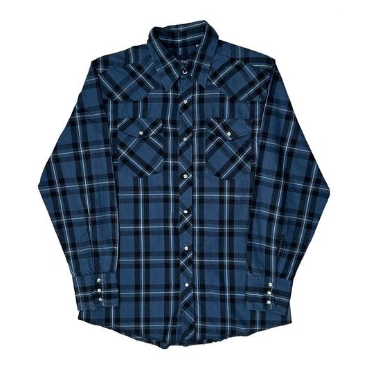 Wrangler Checked Flannel Shirt - Medium Blue Cotton Blend