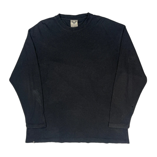 Waffle Knit Avirex Long Sleeve T-Shirt - 2XL Black Cotton Blend