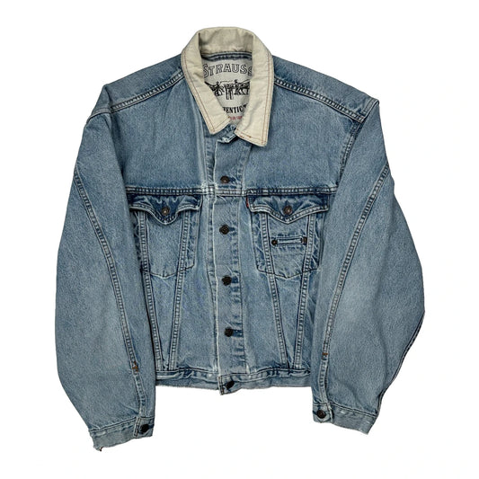 Made In USA Levis Collared Denim Jacket - Medium Light Wash Denim