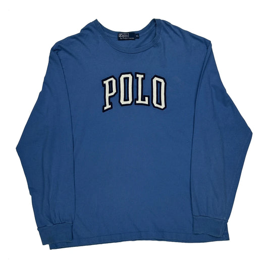 Vintage Polo By Ralph Lauren Spellout Long Sleeve T-Shirt - XL Blue Cotton