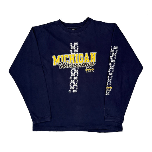 Michigan Wolverines Starter College Long Sleeve T-Shirt - Medium Navy Cotton