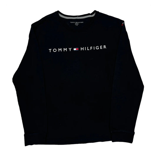 Tommy Hilfiger Spellout Long Sleeve T-Shirt - Large Black Cotton
