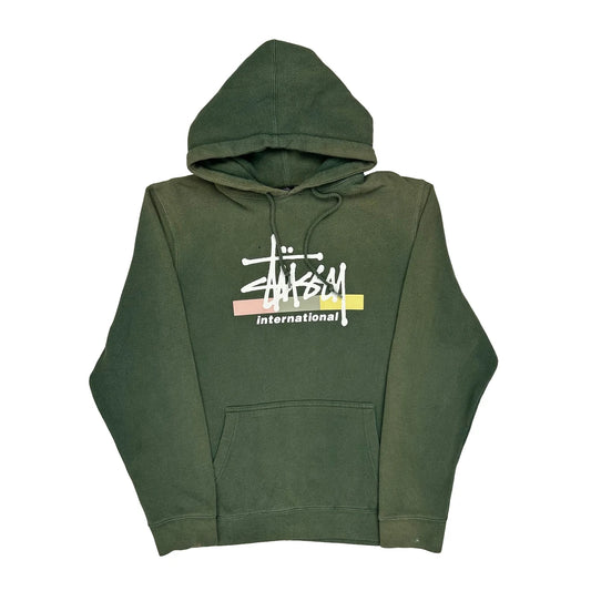 Faded Stussy Graphic Hoodie - Medium Green Cotton