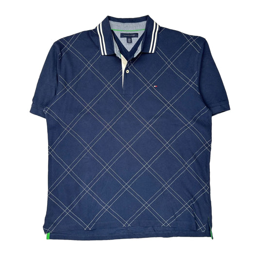 Tommy Hilfiger Argyle Polo Shirt - XL Navy Cotton