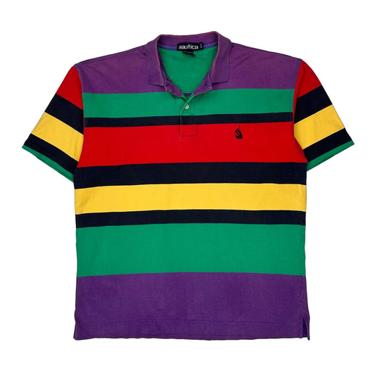 Nautica Striped Polo Shirt - Large Multicoloured Cotton