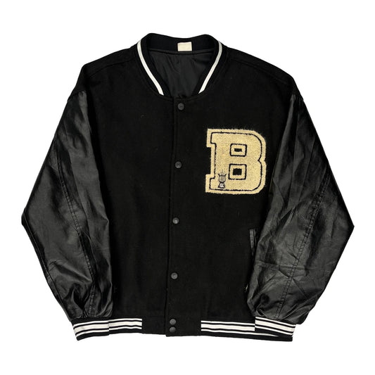Bones Patch Unbranded Varsity Jacket - Large Black Polyester