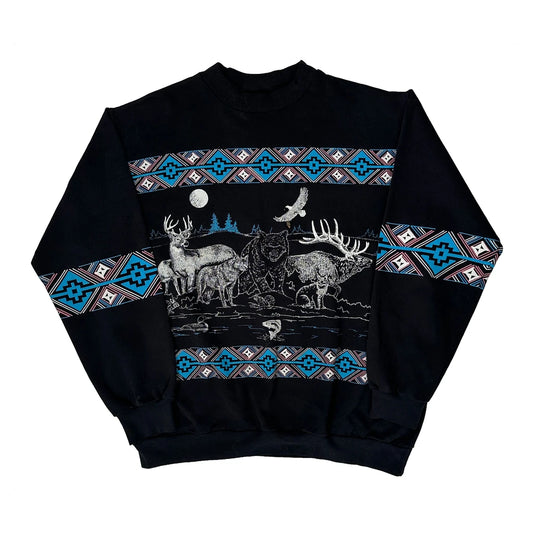 Wildlife Scene Au Sportswear Graphic Sweatshirt - Large Black Cotton Blend