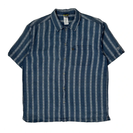 The North Face Striped Short Sleeve Shirt - Large Blue Linen Blend