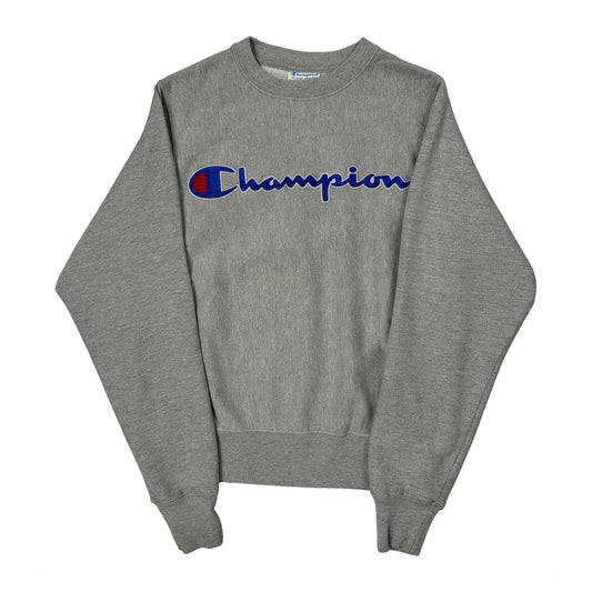 Reverse Weave Champion Spellout Sweatshirt - XS Grey Cotton