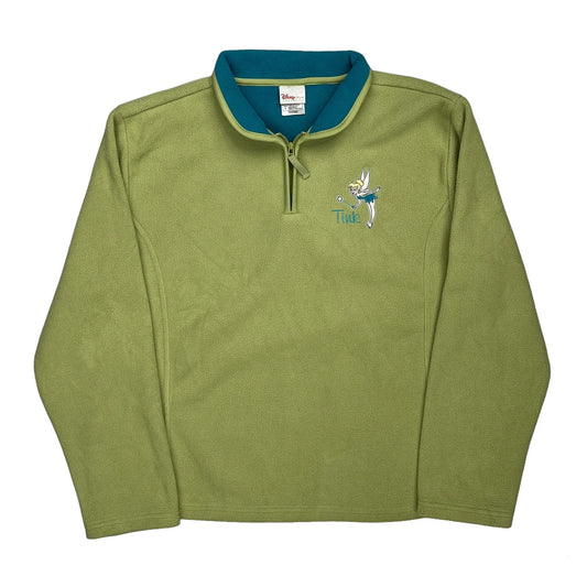 Tinker Bell Embroidery Disney Cartoon 1/4 Zip - Large Green Polyester
