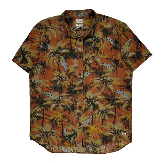Quiksilver Floral Hawaiian Shirt - Large Orange Cotton