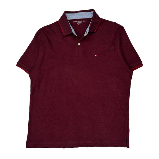 Tommy Hilfiger Fitted Polo Shirt - Large Burgundy Cotton