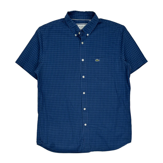 Lacoste Checked Short Sleeve Shirt - Medium Blue Cotton