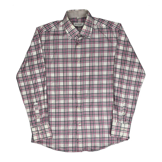 Vintage Balmain Checked Shirt - Medium White Cotton