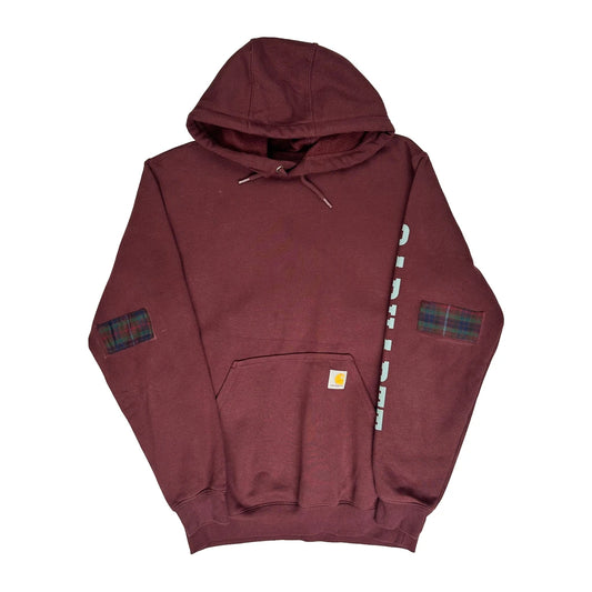 Rain Defender Carhartt Spellout Hoodie - Small Burgundy Cotton Blend