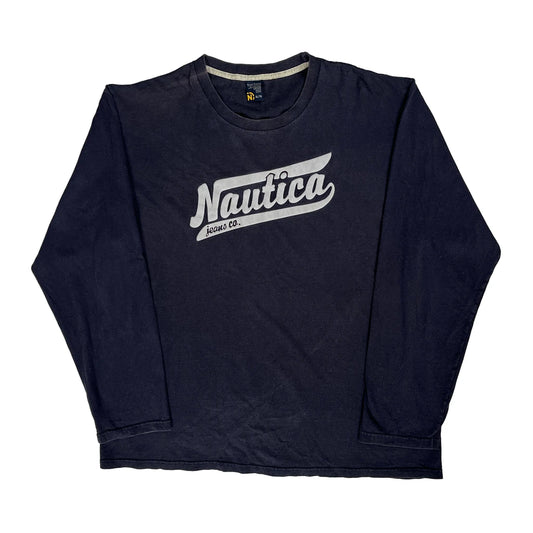 Nautica Spellout Long Sleeve T-Shirt - XL Navy Cotton