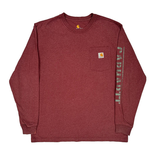 Vintage Carhartt Long Sleeve T-Shirt - Large Burgundy Cotton