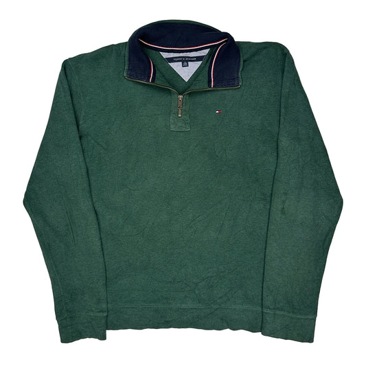 Vintage Tommy Hilfiger Collared 1/4 Zip - XL Green Cotton