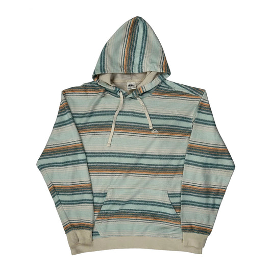 Vintage Quiksilver Striped Hoodie - XL Green Cotton Blend
