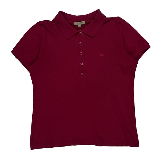 Burberry Polo Shirt - Large Burgundy Cotton