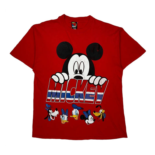 Disney Characters Mickey Unlimited Cartoon T-Shirt - XL Red Cotton