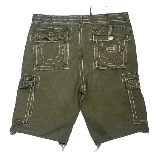 Vintage True Religion Cargo Shorts - 36W 11L Green Cotton