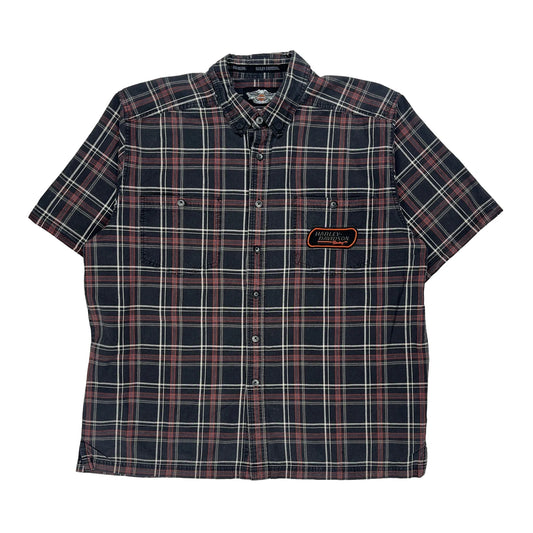 Harley Davidson Checked Short Sleeve Shirt - XL Black Cotton