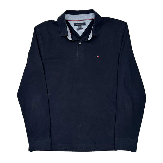 Tommy Hilfiger Long Sleeve Polo Shirt - Large Navy Cotton