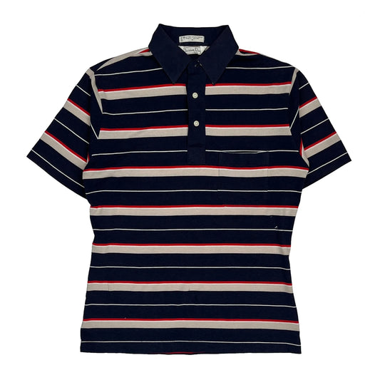 Christian Dior Striped Polo Shirt - Medium Navy Cotton Blend