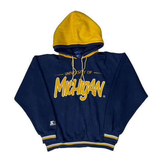 University Of Michigan Starter College Hoodie - Large Navy Polyester Blend