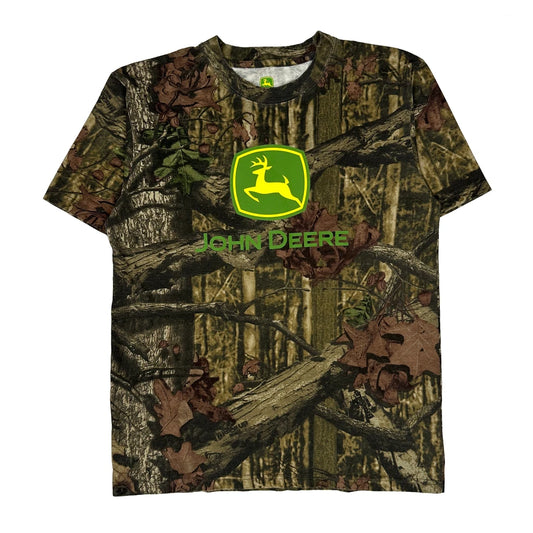 Vintage John Deere Camo T-Shirt - Medium Khaki Cotton