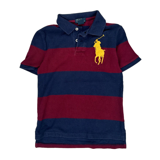 Age 6-7 Polo By Ralph Lauren Striped Polo Shirt - Small Burgundy Cotton