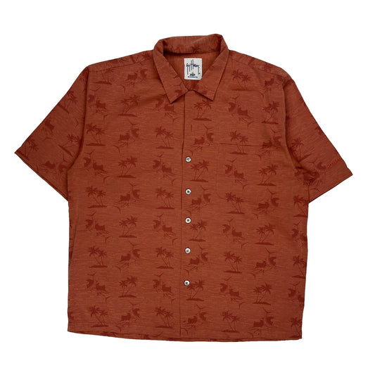 Guy Harvey Hawaiian Shirt - XL Brown Cotton