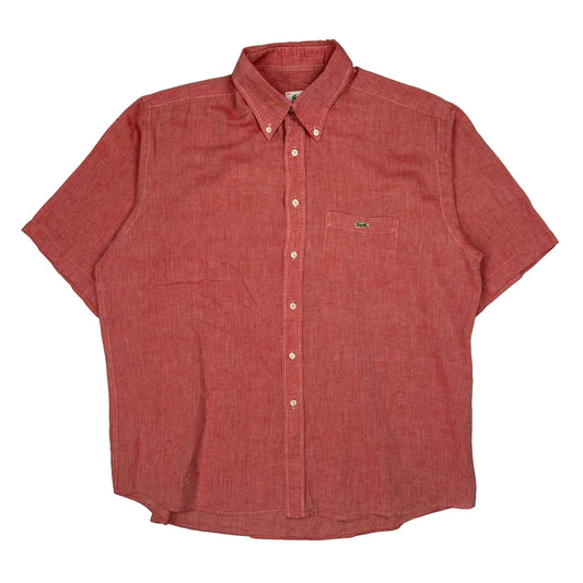Lacoste Short Sleeve Shirt - Large Red Linen