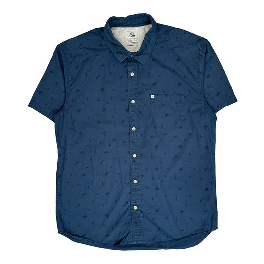 Vintage Quiksilver Graphic Short Sleeve Shirt - Large Blue Cotton