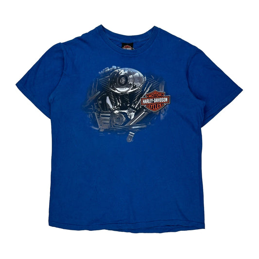 Motorcycle Harley Davidson Graphic T-Shirt - Large Blue Cotton